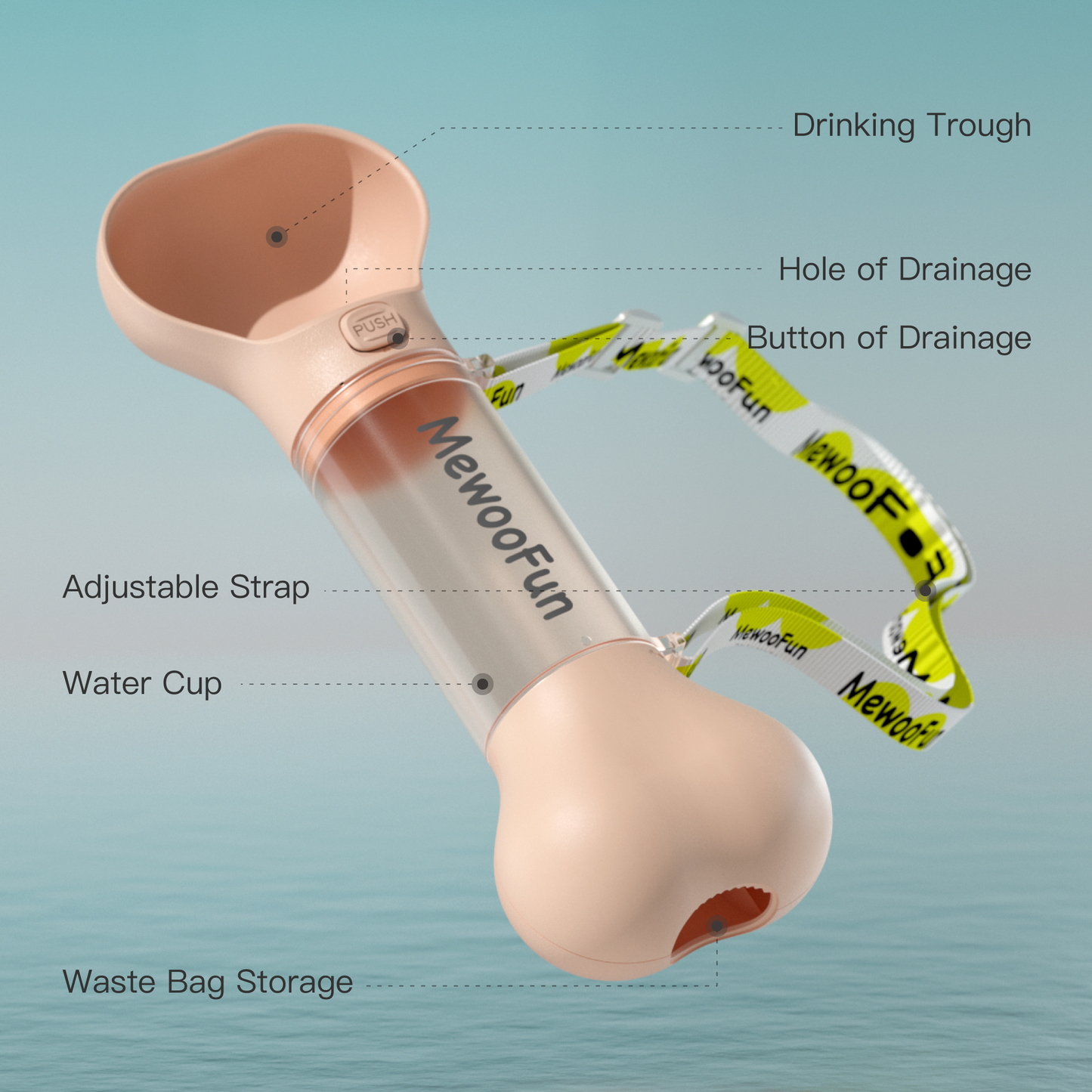 Mewoofun Travel Dog Water Bottle & Feeder – 2-in-1 Leak-Proof with Poop Bag Holder