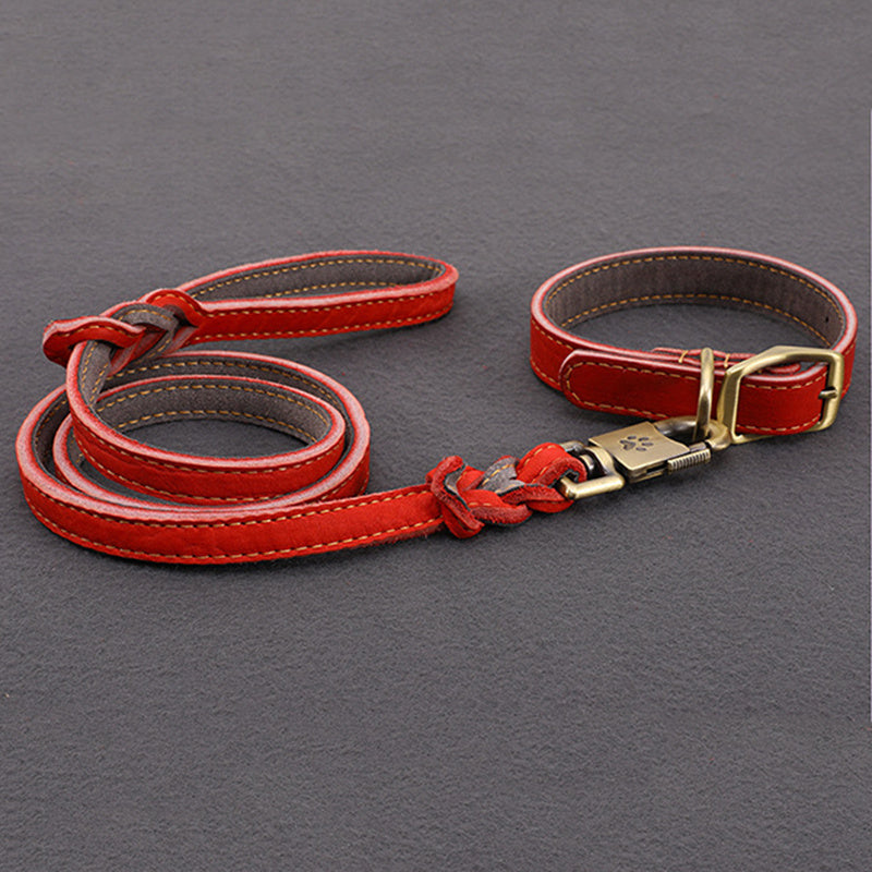 Premium Cowhide Dog Leash and Collar Set