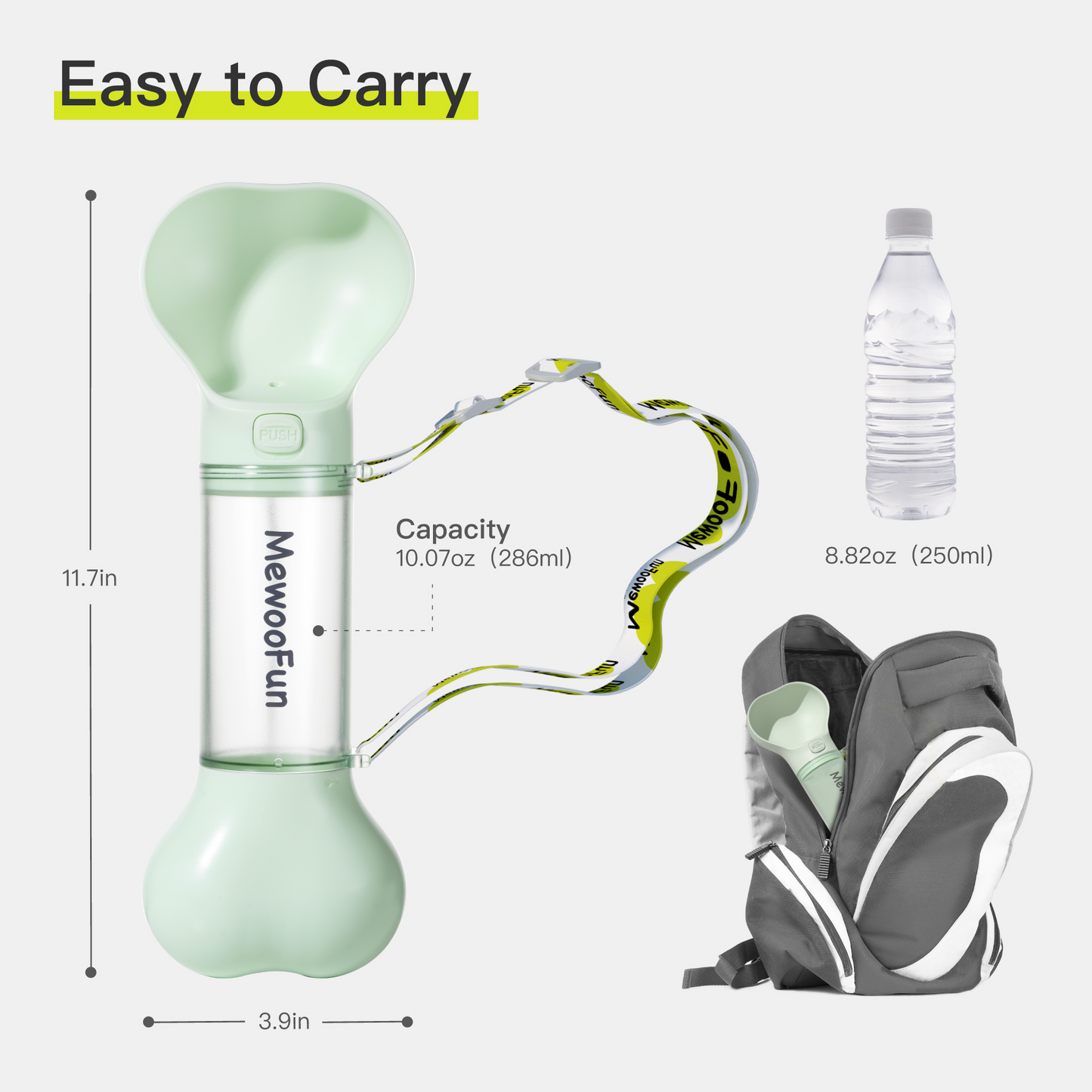 Mewoofun Travel Dog Water Bottle & Feeder – 2-in-1 Leak-Proof with Poop Bag Holder