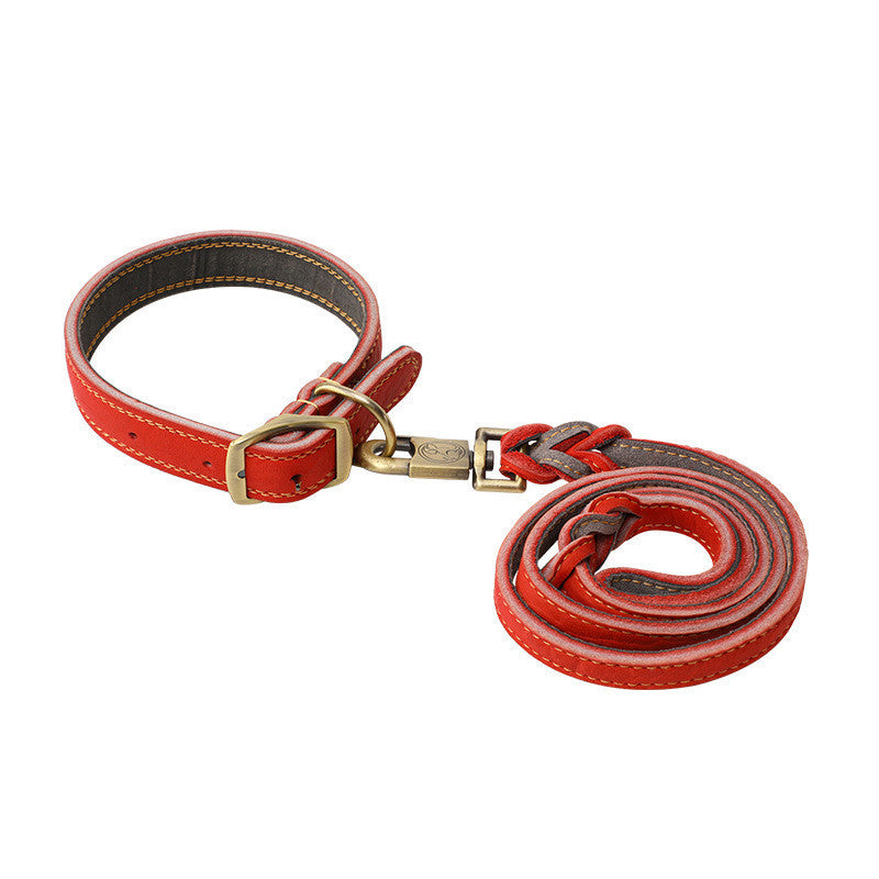 Premium Cowhide Dog Leash and Collar Set