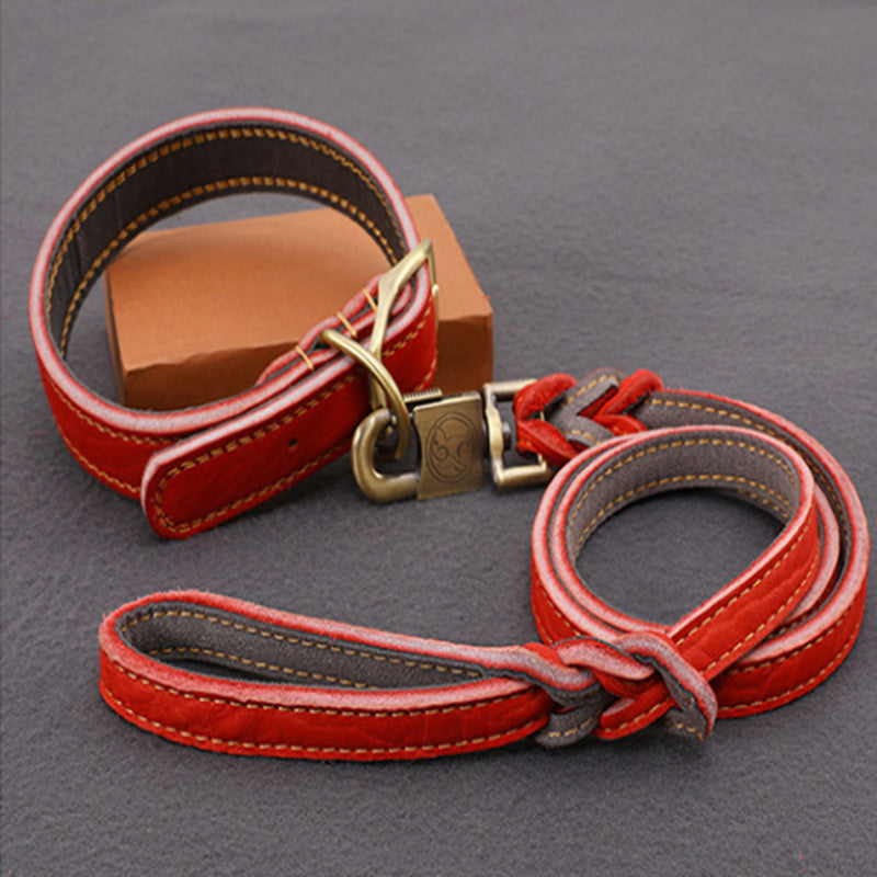 Premium Cowhide Dog Leash and Collar Set
