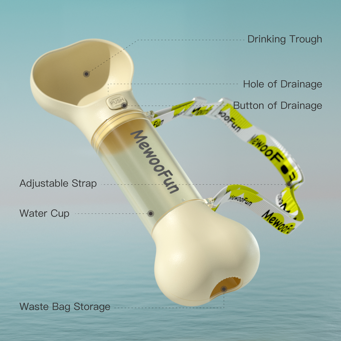 Mewoofun Travel Dog Water Bottle & Feeder – 2-in-1 Leak-Proof with Poop Bag Holder