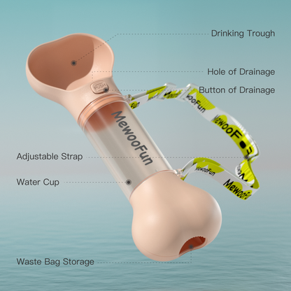 Mewoofun Travel Dog Water Bottle & Feeder – 2-in-1 Leak-Proof with Poop Bag Holder